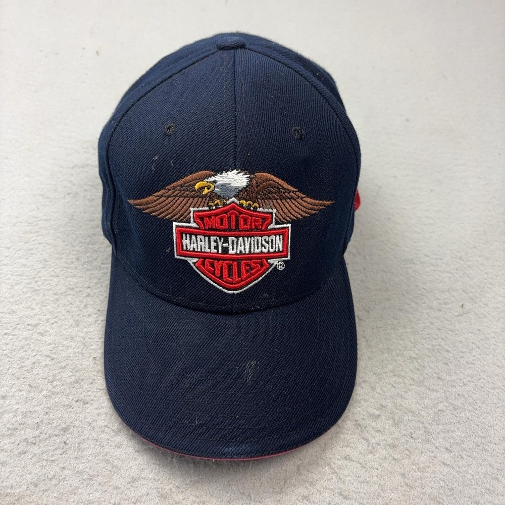 Harley-Davidson Hat Cap Strap Back One Size Blue Eagle Embroidered Biker Mens